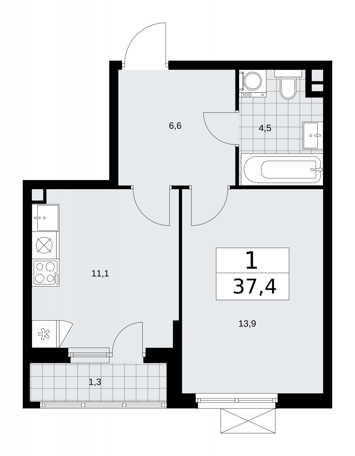 1-комнатная квартира с частичной отделкой, 37.4 м2, 2 этаж, сдача 2 квартал 2026 г., ЖК Прокшино, корпус 11.2.3 - объявление 2270187 - фото №1