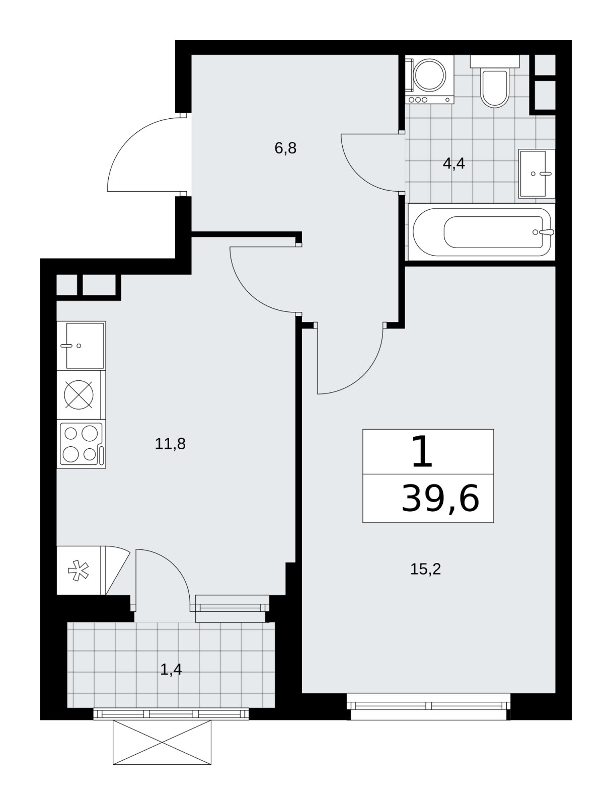 1-комнатная квартира без отделки, 39.6 м2, 4 этаж, сдача 1 квартал 2026 г., ЖК Прокшино, корпус 11.2.2 - объявление 2270064 - фото №1