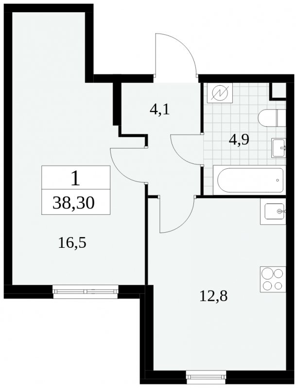 1-комнатная квартира без отделки, 38.3 м2, 2 этаж, сдача 2 квартал 2025 г., ЖК Южные сады, корпус 2.3 - объявление 1758036 - фото №1