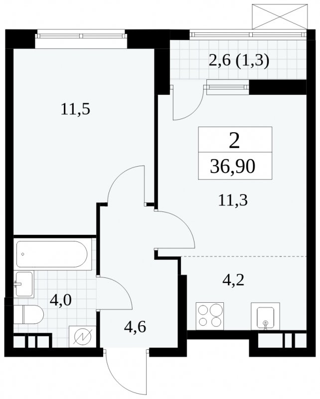 2-комнатная квартира (евро) без отделки, 36.9 м2, 16 этаж, сдача 1 квартал 2025 г., ЖК Прокшино, корпус 5.2.5 - объявление 1900958 - фото №1
