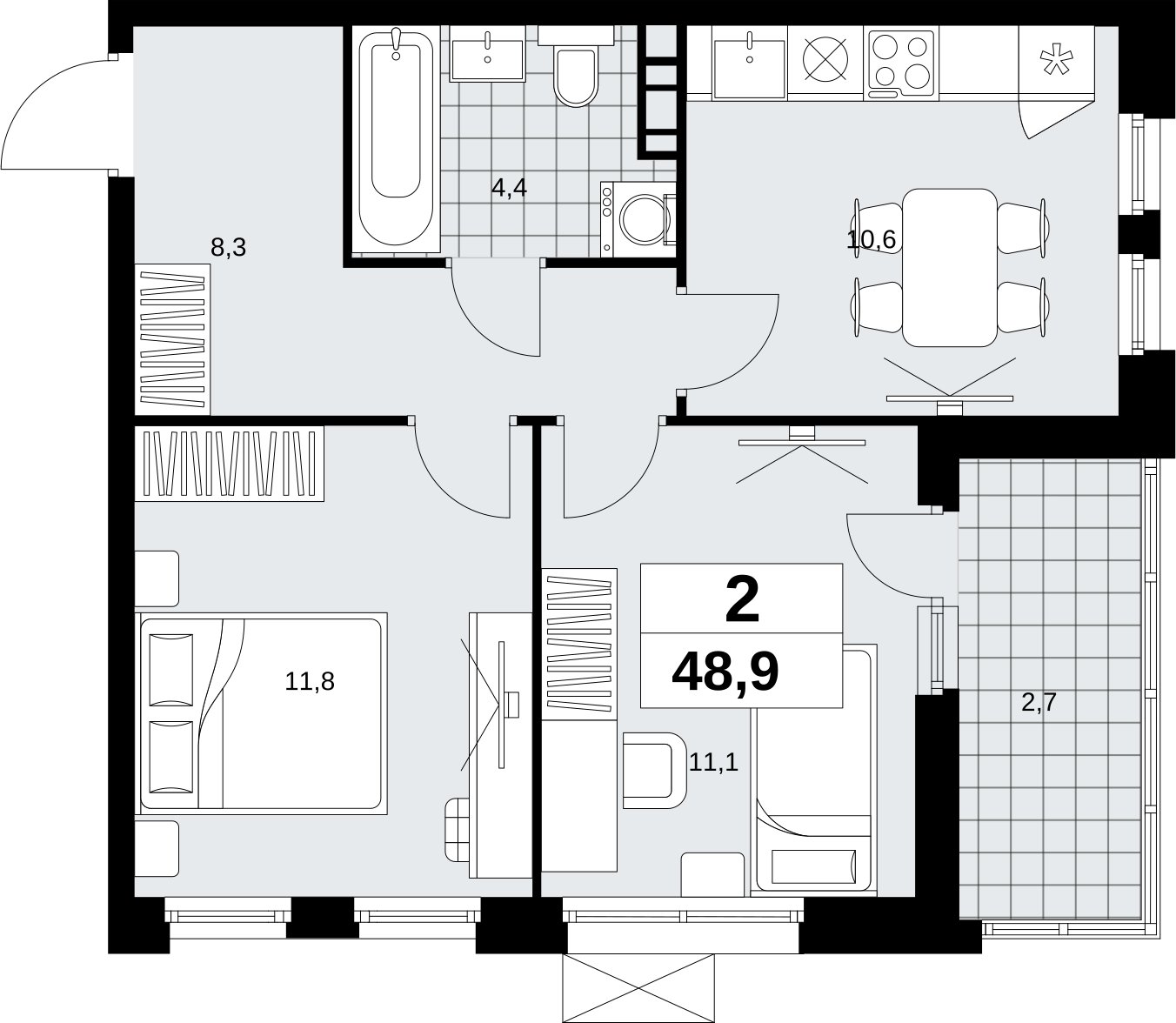 2-комнатная квартира с полной отделкой, 48.9 м2, 8 этаж, сдача 1 квартал 2027 г., ЖК Скандинавия, корпус 2.18.2.3 - объявление 2351378 - фото №1