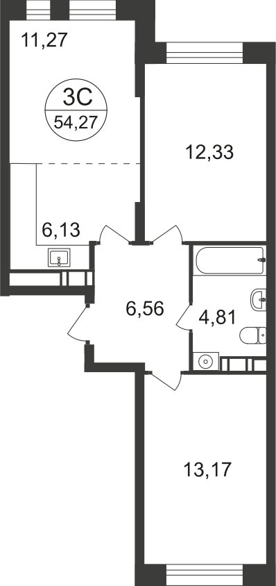 3-комнатная квартира с полной отделкой, 53 м2, 16 этаж, дом сдан, ЖК Люберцы, корпус 66 - объявление 2344646 - фото №1