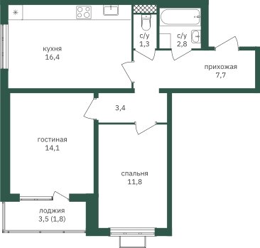 2-комнатная квартира с частичной отделкой, 62.1 м2, 5 этаж, дом сдан, ЖК Зеленая Вертикаль, корпус 4 - объявление 2266615 - фото №1