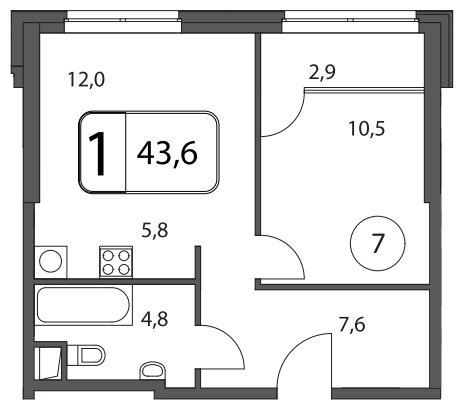 1-комнатная квартира без отделки, 43.6 м2, 2 этаж, дом сдан, ЖК Апарт-Комплекс Волга, корпус 1 - объявление 1569086 - фото №1