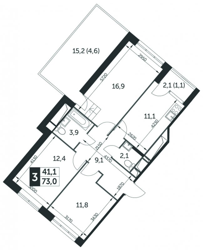 3-комнатная квартира без отделки, 72.5 м2, 10 этаж, сдача 2 квартал 2022 г., ЖК Датский квартал, корпус 4 - объявление 1695690 - фото №1