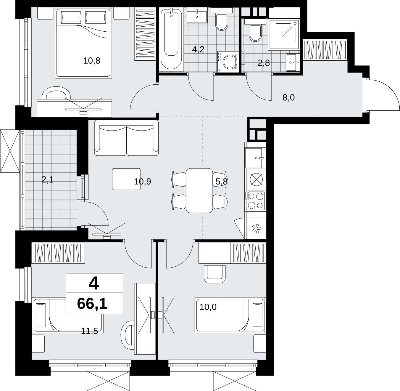 4-комнатная квартира (евро) без отделки, 66.1 м2, 3 этаж, сдача 4 квартал 2026 г., ЖК Скандинавия, корпус 2.18.2.6 - объявление 2351718 - фото №1