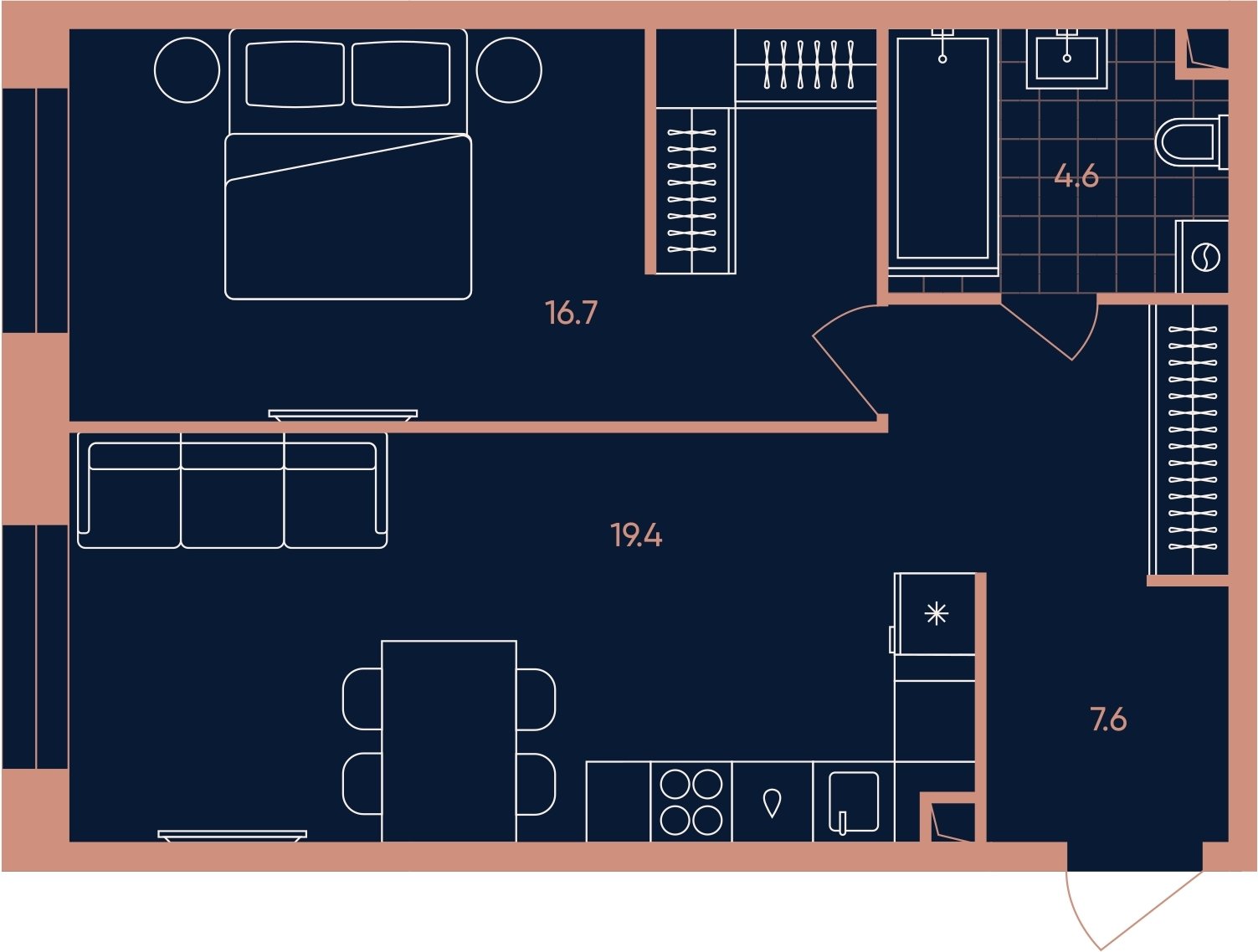 2-комнатная квартира (евро) с частичной отделкой, 48.3 м2, 23 этаж, сдача 3 квартал 2026 г., ЖК ERA, корпус 2 - объявление 2283129 - фото №1