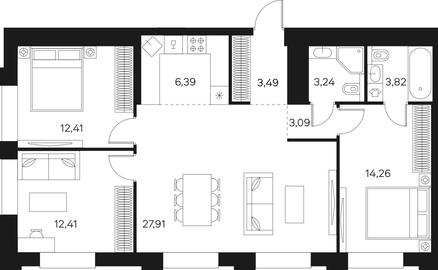 3-комнатная квартира без отделки, 87.02 м2, 12 этаж, сдача 4 квартал 2024 г., ЖК FØRST, корпус 2 - объявление 2287770 - фото №1