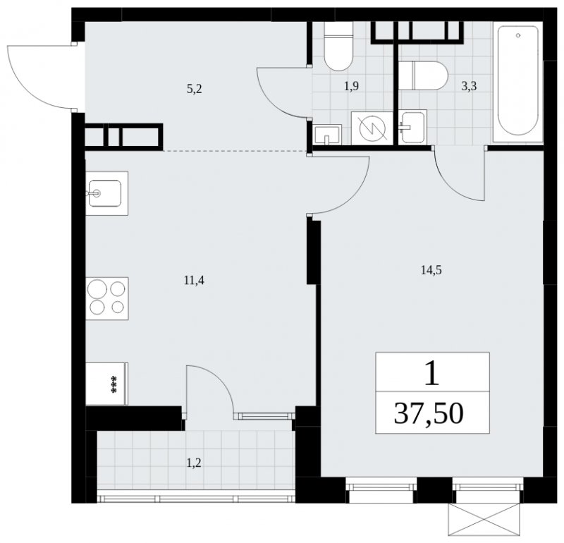 1-комнатная квартира с частичной отделкой, 37.5 м2, 7 этаж, сдача 1 квартал 2025 г., ЖК Дзен-кварталы, корпус 1.2 - объявление 1895744 - фото №1