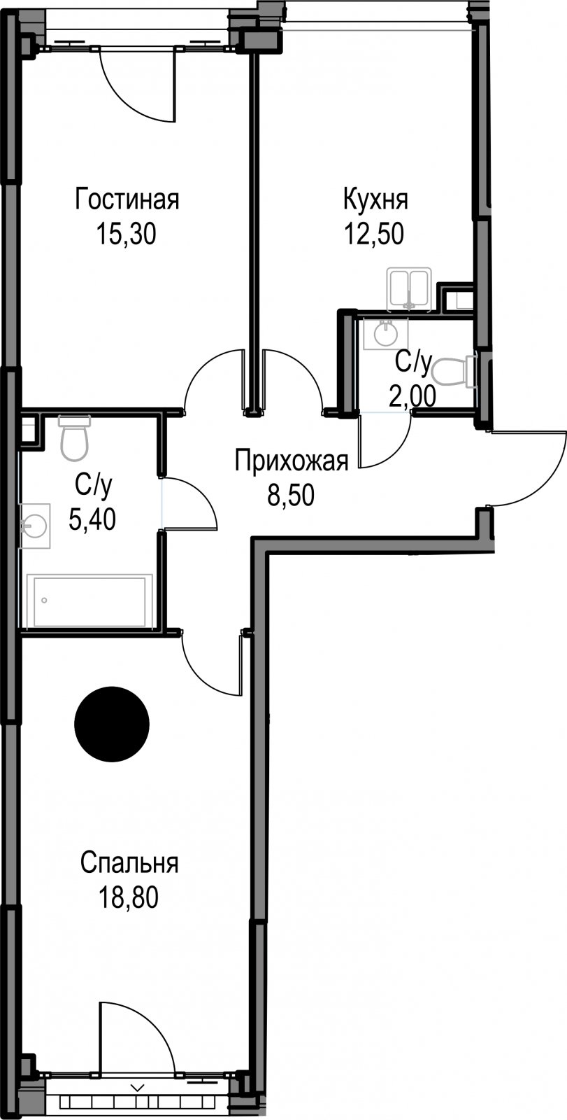2-комнатная квартира без отделки, 62.5 м2, 2 этаж, дом сдан, ЖК AFI Park Воронцовский, корпус 3 - объявление 2289287 - фото №1