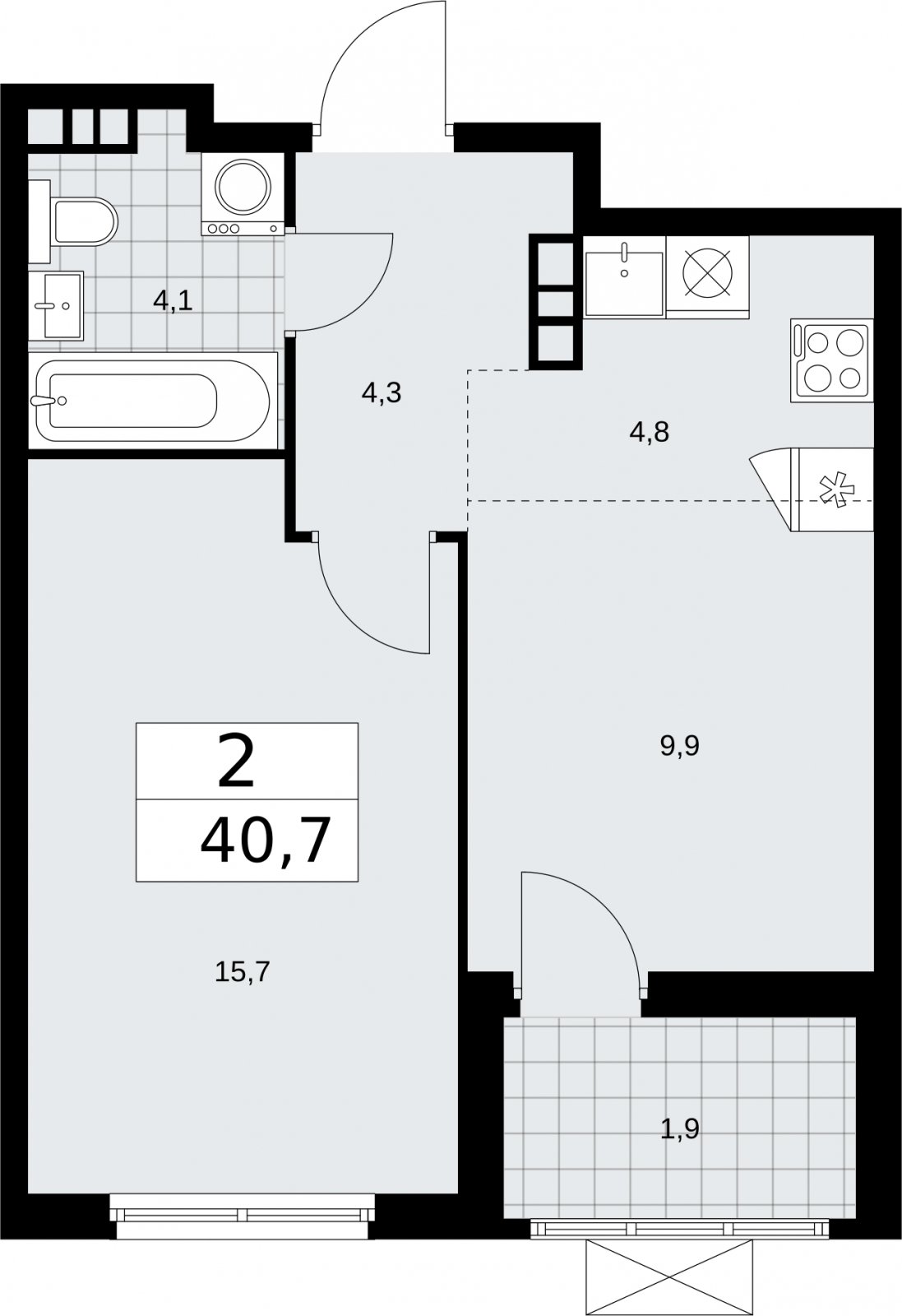 2-комнатная квартира (евро) без отделки, 40.7 м2, 10 этаж, сдача 2 квартал 2026 г., ЖК Бунинские кварталы, корпус 5.3 - объявление 2297575 - фото №1