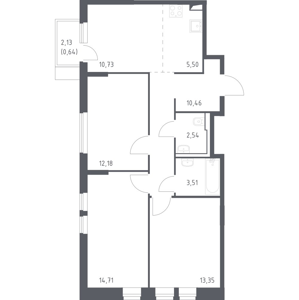 4-комнатная квартира с полной отделкой, 73.62 м2, 14 этаж, сдача 1 квартал 2025 г., ЖК Остафьево, корпус 19 - объявление 2222907 - фото №1