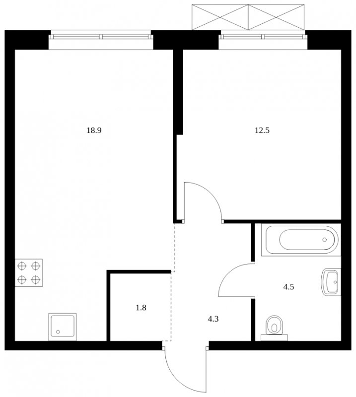 1-комнатная квартира без отделки, 42 м2, 4 этаж, сдача 4 квартал 2023 г., ЖК Holland park, корпус 11 - объявление 1653400 - фото №1