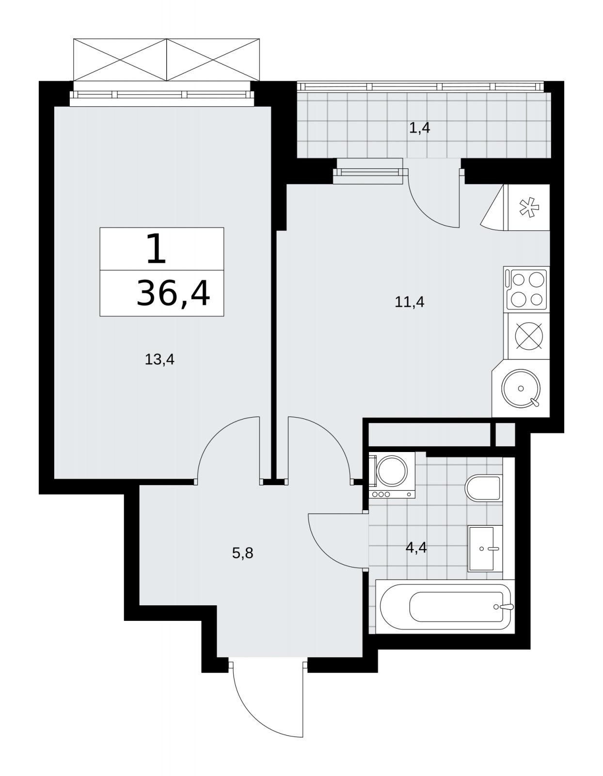 1-комнатная квартира с частичной отделкой, 36.4 м2, 12 этаж, сдача 2 квартал 2026 г., ЖК Прокшино, корпус 11.2.3 - объявление 2270543 - фото №1