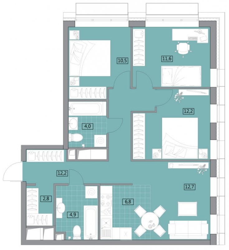 4-комнатная квартира без отделки, 78.9 м2, 4 этаж, дом сдан, ЖК Вестердам, корпус 3 - объявление 1862109 - фото №1