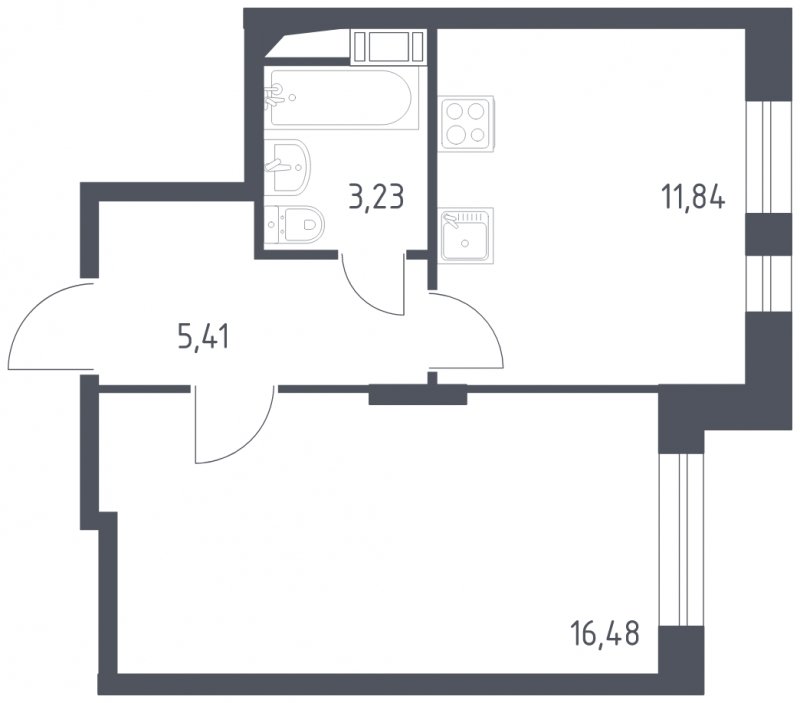 1-комнатная квартира с полной отделкой, 36.96 м2, 12 этаж, сдача 1 квартал 2023 г., ЖК Люберцы, корпус 63 - объявление 1566604 - фото №1
