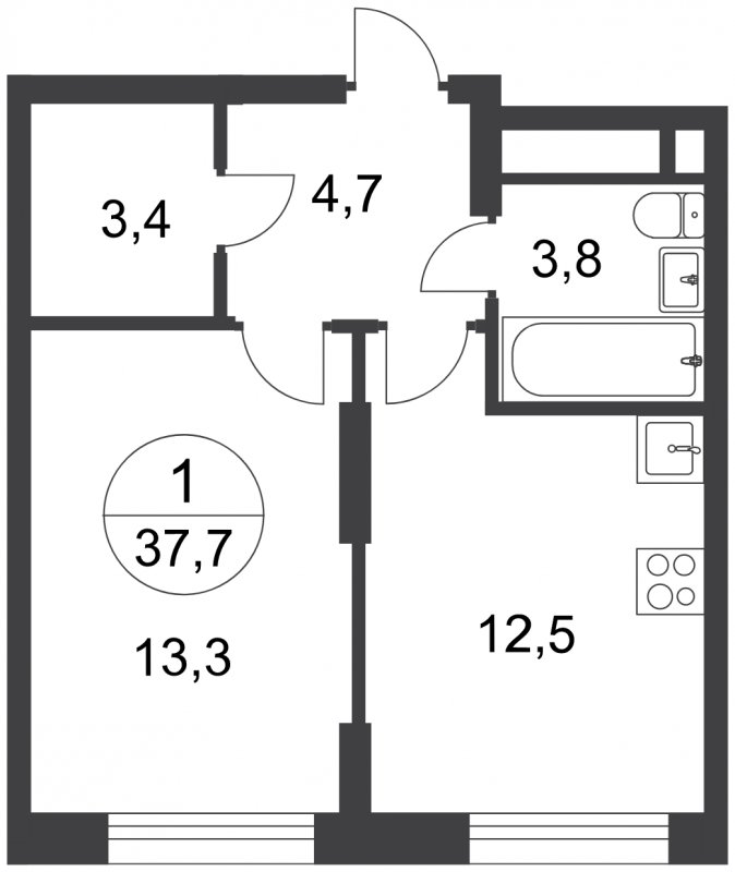 1-комнатная квартира с полной отделкой, 37.7 м2, 7 этаж, сдача 3 квартал 2025 г., ЖК город-парк Переделкино Ближнее, корпус 17-3 - объявление 1951734 - фото №1