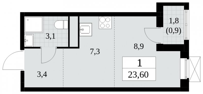 Студия с частичной отделкой, 23.6 м2, 12 этаж, сдача 3 квартал 2024 г., ЖК Прокшино, корпус 6.6 - объявление 1663521 - фото №1
