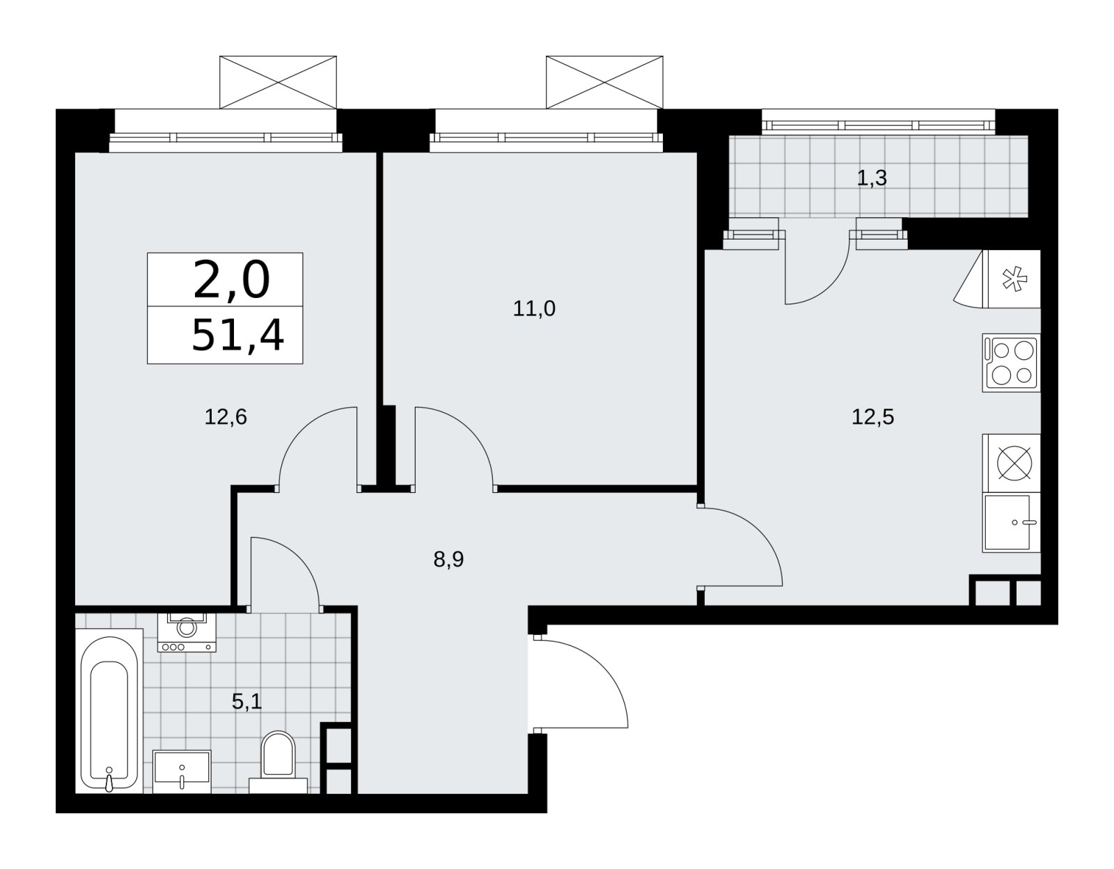 2-комнатная квартира с частичной отделкой, 51.4 м2, 3 этаж, сдача 2 квартал 2026 г., ЖК Прокшино, корпус 10.1.4 - объявление 2227510 - фото №1