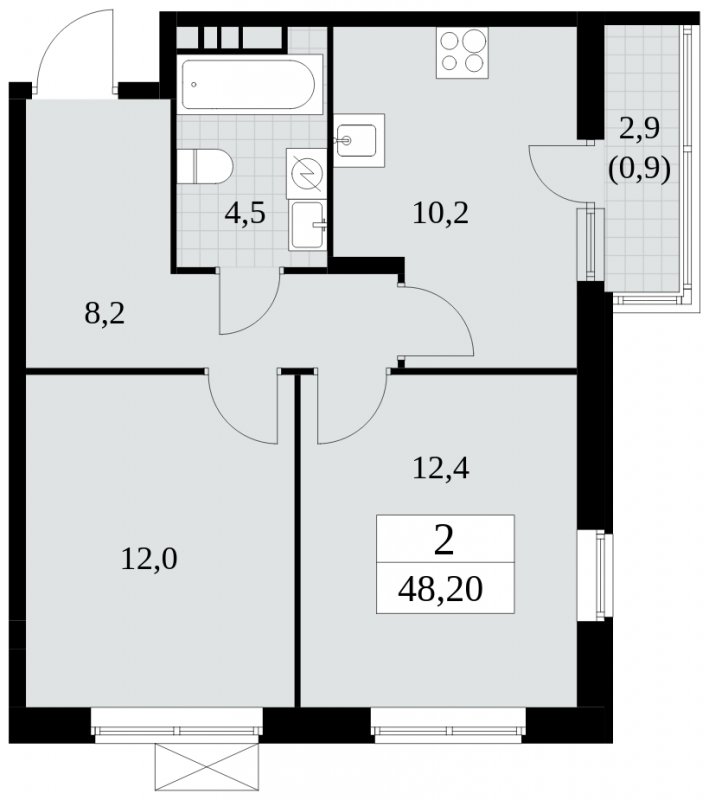 2-комнатная квартира с частичной отделкой, 48.2 м2, 13 этаж, сдача 1 квартал 2025 г., ЖК Прокшино, корпус 5.2.2 - объявление 1751229 - фото №1
