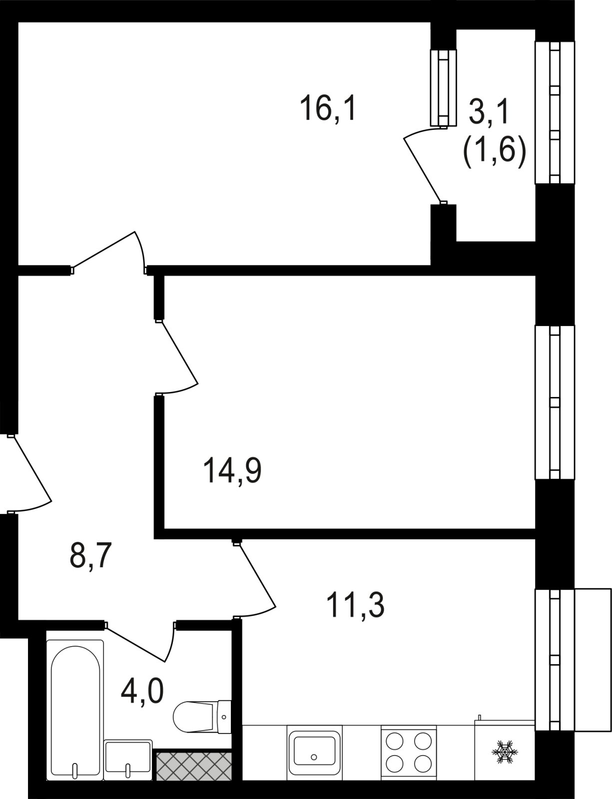 2-комнатная квартира без отделки, 56.8 м2, 10 этаж, сдача 3 квартал 2024 г., ЖК Михалковский, корпус 3 - объявление 2390053 - фото №1