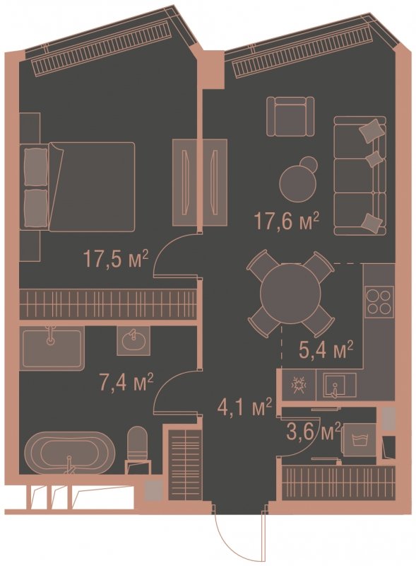 2-комнатная квартира без отделки, 55.6 м2, 15 этаж, сдача 1 квартал 2025 г., ЖК HIGH LIFE, корпус Soul Tower - объявление 1770855 - фото №1