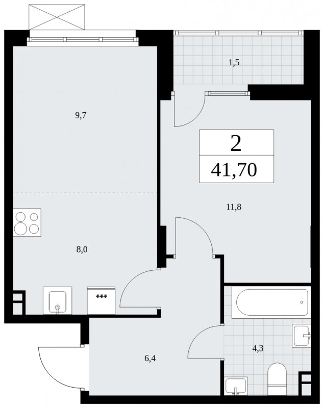 2-комнатная квартира (евро) с частичной отделкой, 41.7 м2, 3 этаж, сдача 4 квартал 2024 г., ЖК Бунинские кварталы, корпус 2.2 - объявление 1882353 - фото №1