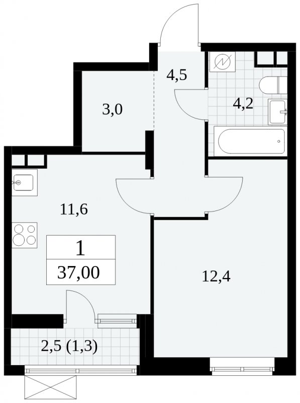 1-комнатная квартира с частичной отделкой, 37 м2, 5 этаж, сдача 2 квартал 2025 г., ЖК Прокшино, корпус 5.1.1 - объявление 1859916 - фото №1