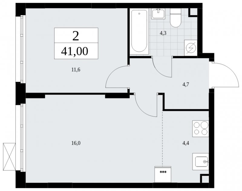 2-комнатная квартира (евро) без отделки, 41 м2, 2 этаж, сдача 2 квартал 2025 г., ЖК Дзен-кварталы, корпус 2.4 - объявление 1932817 - фото №1