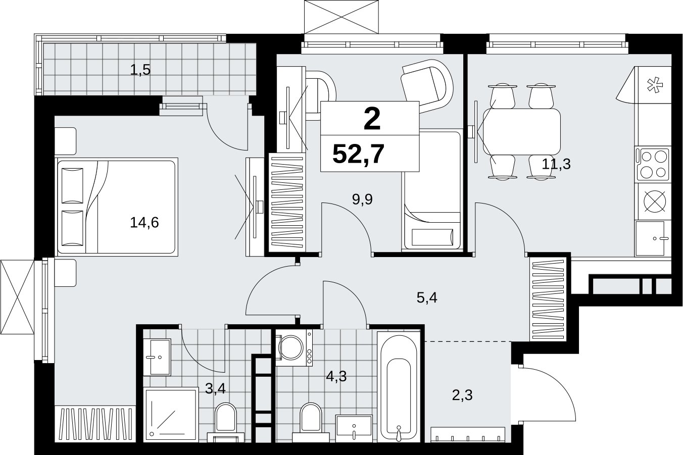 2-комнатная квартира с полной отделкой, 52.7 м2, 10 этаж, сдача 1 квартал 2027 г., ЖК Скандинавия, корпус 2.18.2.2 - объявление 2351224 - фото №1