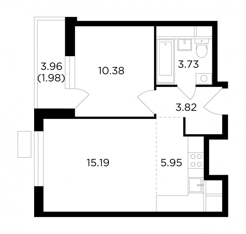 2-комнатная квартира без отделки, 41.05 м2, 9 этаж, сдача 4 квартал 2022 г., ЖК VESNA, корпус 3 - объявление 1600237 - фото №1