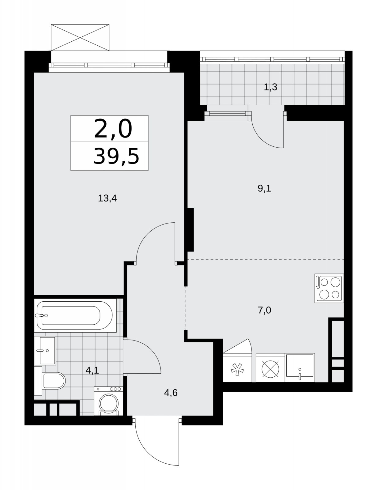 2-комнатная квартира (евро) с частичной отделкой, 39.5 м2, 12 этаж, сдача 2 квартал 2026 г., ЖК Прокшино, корпус 10.1.5 - объявление 2227641 - фото №1