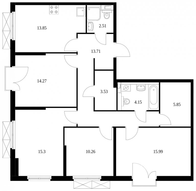 4-комнатная квартира с полной отделкой, 99.42 м2, 3 этаж, сдача 3 квартал 2023 г., ЖК Шереметьевский, корпус 8,9,10 - объявление 1560806 - фото №1