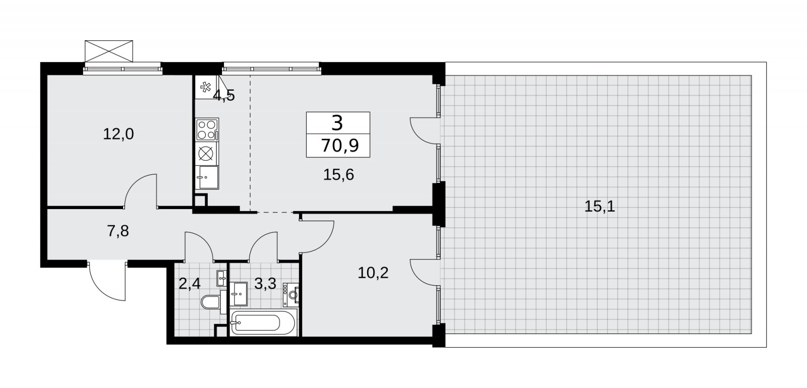 3-комнатная квартира (евро) с полной отделкой, 70.9 м2, 2 этаж, сдача 2 квартал 2026 г., ЖК Деснаречье, корпус 4.7 - объявление 2264914 - фото №1