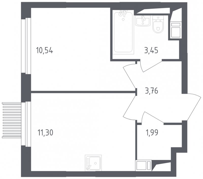 1-комнатная квартира с полной отделкой, 31.04 м2, 15 этаж, сдача 2 квартал 2023 г., ЖК Мытищи Парк, корпус 1 - объявление 1931377 - фото №1