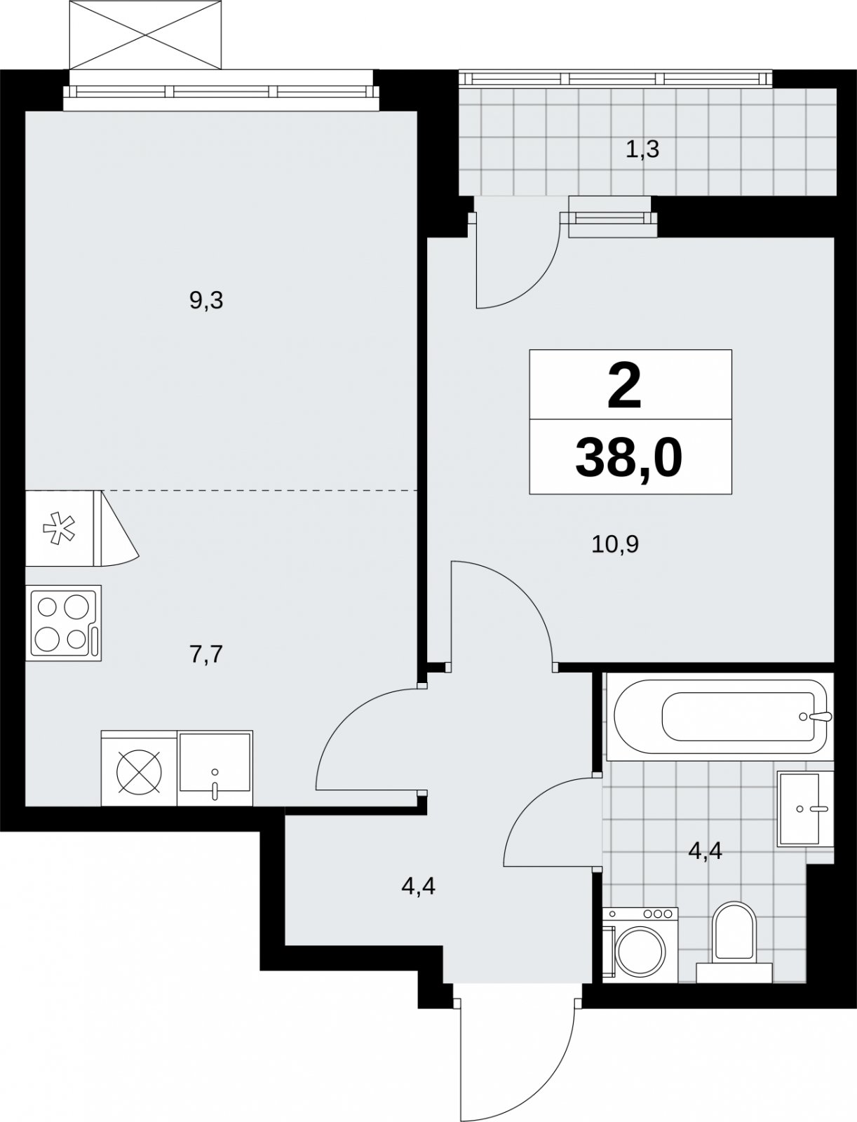 2-комнатная квартира (евро) без отделки, 38 м2, 3 этаж, сдача 1 квартал 2026 г., ЖК Дзен-кварталы, корпус 6.2.1 - объявление 2328351 - фото №1