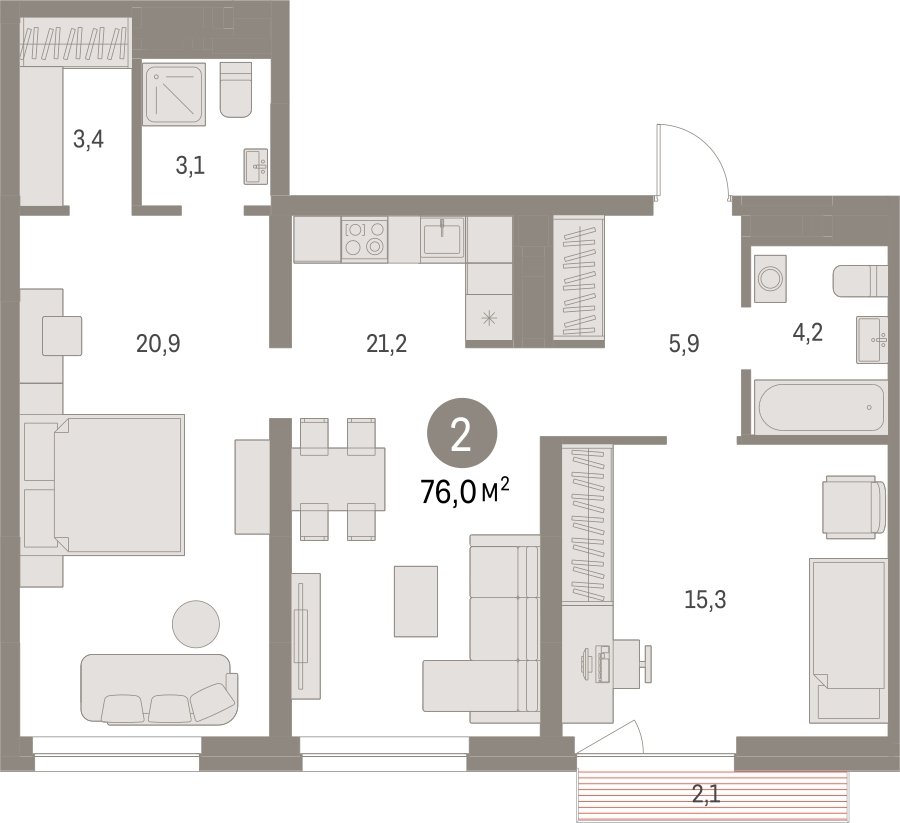 2-комнатная квартира с частичной отделкой, 76.03 м2, 7 этаж, сдача 1 квартал 2025 г., ЖК Первый квартал, корпус Дом 5 - объявление 2281415 - фото №1