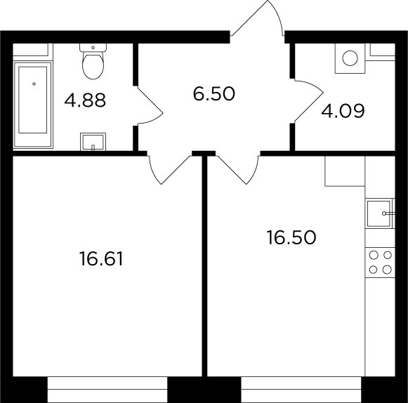 1-комнатная квартира без отделки, 48.58 м2, 7 этаж, дом сдан, ЖК FORIVER, корпус 3 - объявление 2286525 - фото №1
