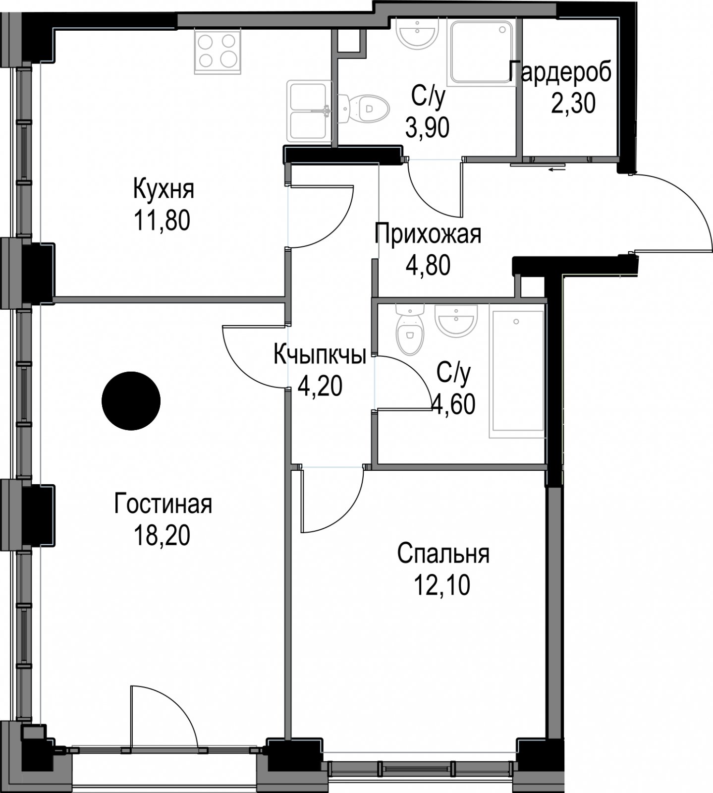 2-комнатная квартира без отделки, 61.9 м2, 7 этаж, дом сдан, ЖК AFI Park Воронцовский, корпус 5 - объявление 2292388 - фото №1