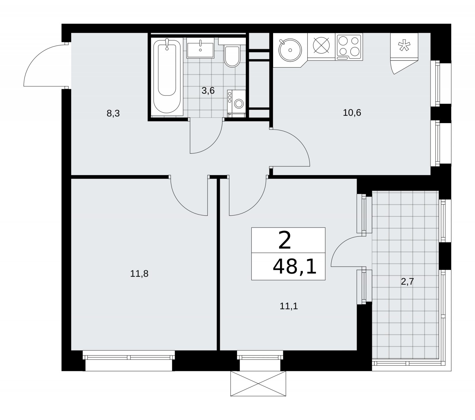 2-комнатная квартира с частичной отделкой, 48.1 м2, 15 этаж, сдача 2 квартал 2026 г., ЖК Скандинавия, корпус 25.2 - объявление 2283586 - фото №1