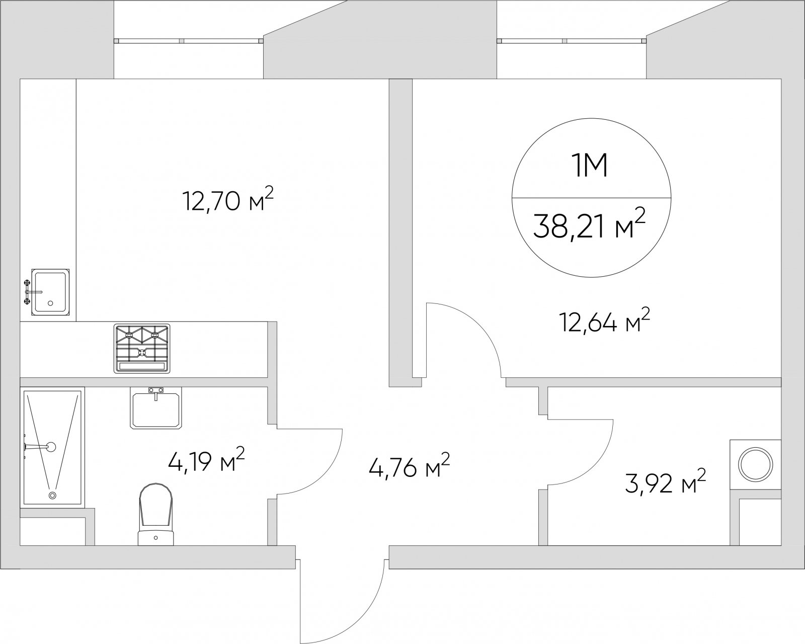 1-комнатные апартаменты без отделки, 38.21 м2, 2 этаж, дом сдан, ЖК N'ICE LOFT, корпус 1 - объявление 2406276 - фото №1