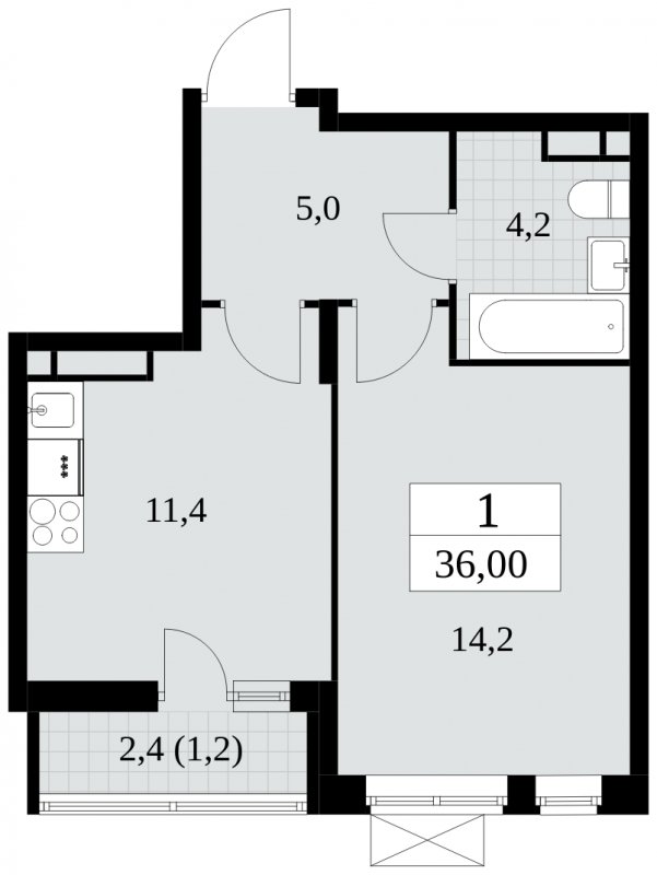 1-комнатная квартира без отделки, 36 м2, 8 этаж, сдача 3 квартал 2024 г., ЖК Прокшино, корпус 8.5 - объявление 1684350 - фото №1