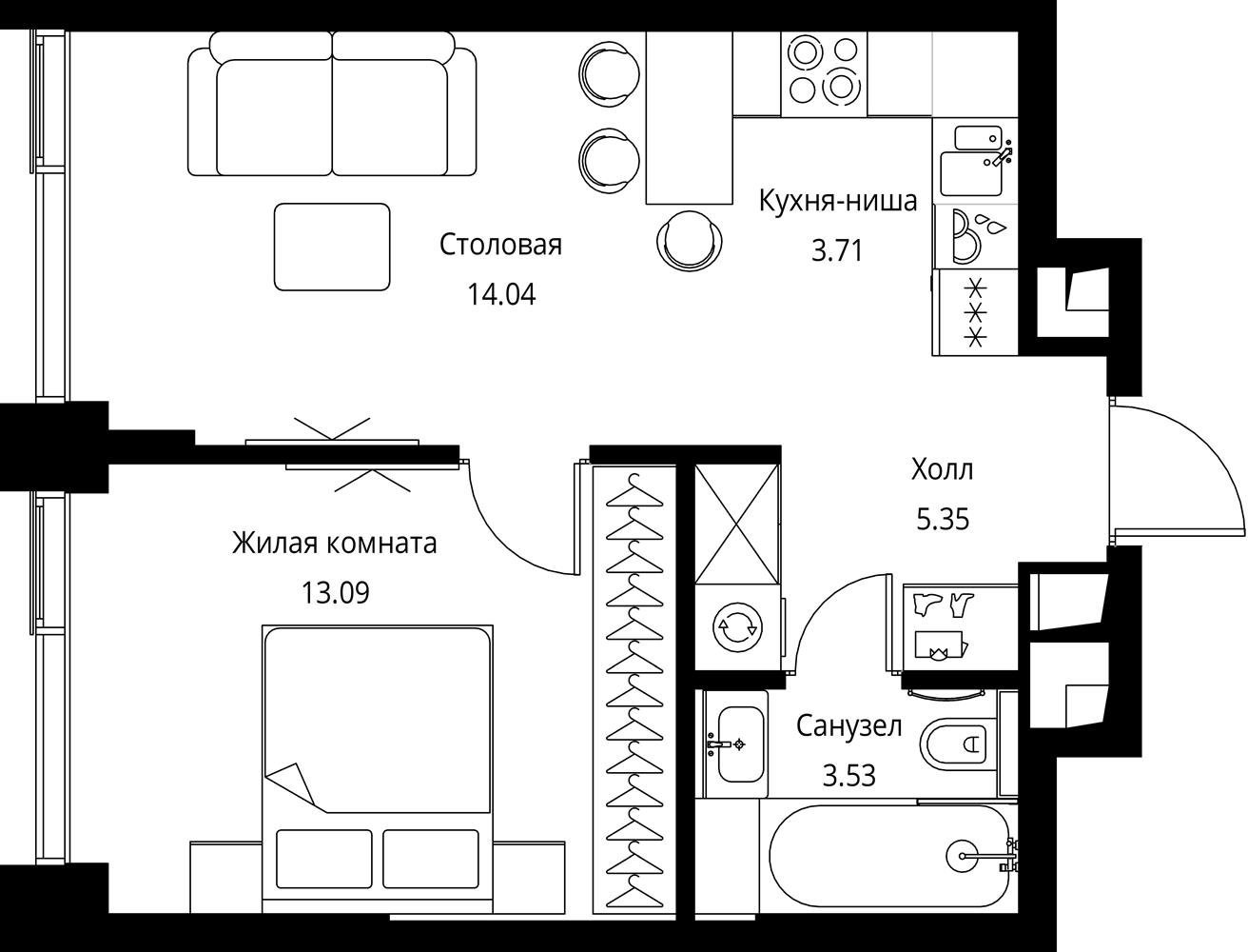 1-комнатная квартира с частичной отделкой, 39.73 м2, 41 этаж, сдача 3 квартал 2026 г., ЖК City Bay, корпус North Ocean 7 - объявление 2277708 - фото №1