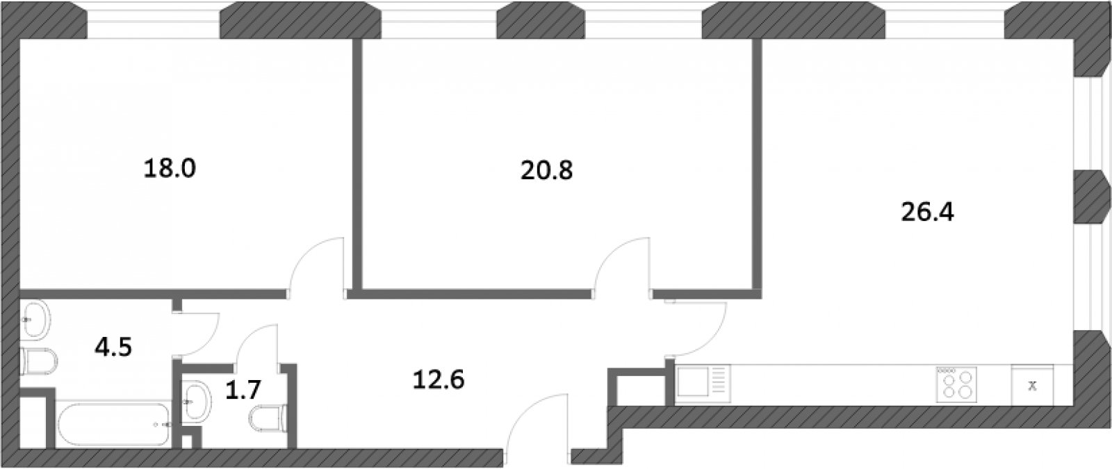 2-комнатная квартира без отделки, 70.35 м2, 2 этаж, сдача 4 квартал 2023 г., ЖК Городские истории, корпус 1 - объявление 2019591 - фото №1