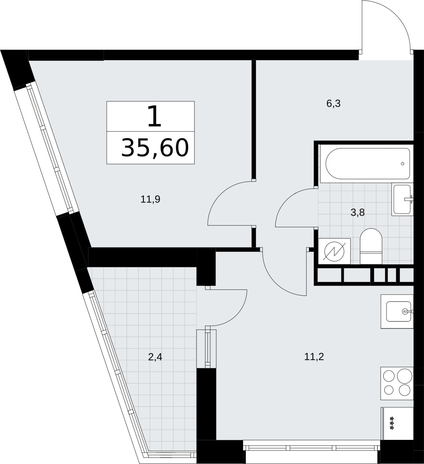 1-комнатная квартира с полной отделкой, 35.6 м2, 8 этаж, сдача 4 квартал 2026 г., ЖК Родные кварталы, корпус 3.3 - объявление 2378634 - фото №1
