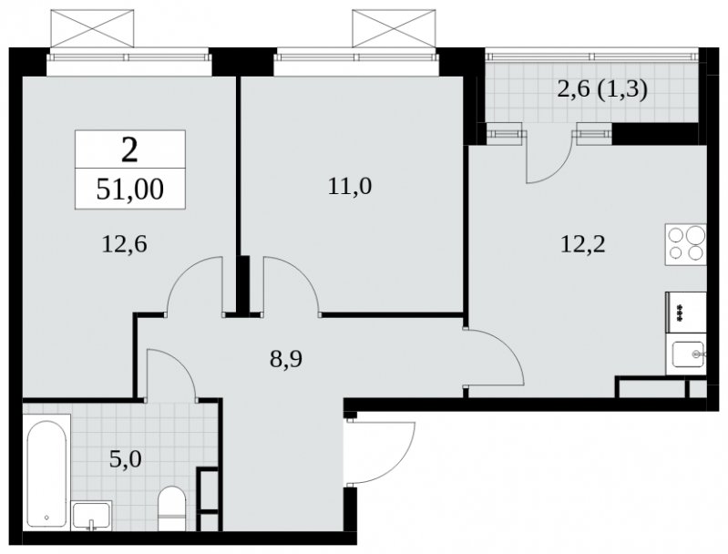 2-комнатная квартира с полной отделкой, 51 м2, 9 этаж, сдача 3 квартал 2024 г., ЖК Прокшино, корпус 6.4 - объявление 1663133 - фото №1