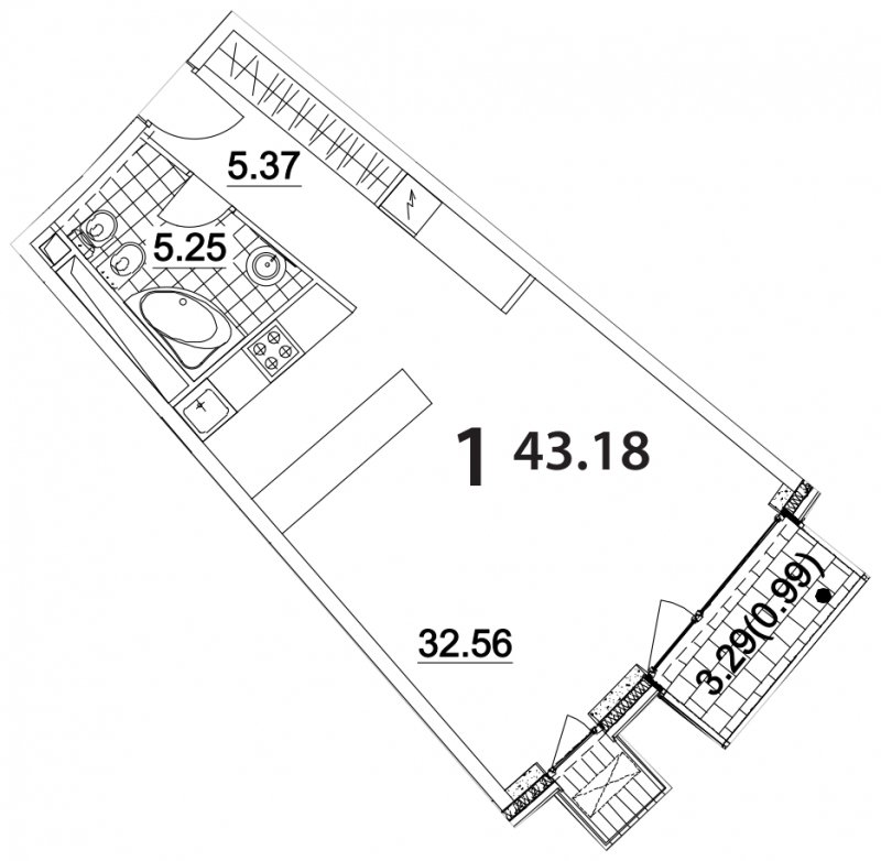 Студия без отделки, 43.18 м2, 13 этаж, дом сдан, ЖК Апарт-комплекс Nakhimov, корпус 3 - объявление 1681795 - фото №1