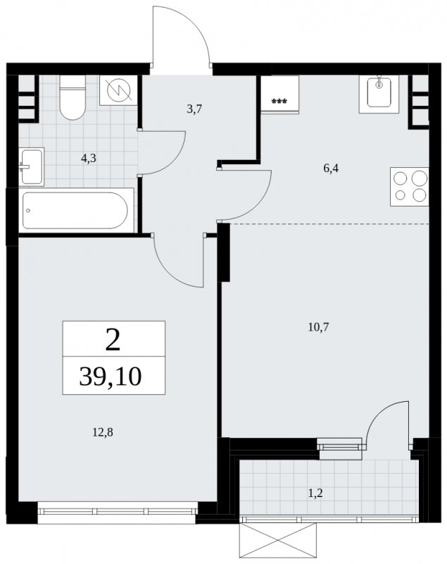 2-комнатная квартира (евро) без отделки, 39.1 м2, 3 этаж, сдача 4 квартал 2024 г., ЖК Скандинавия, корпус 35.2.3 - объявление 1841210 - фото №1