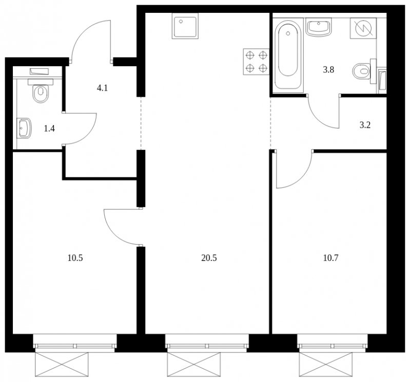 2-комнатная квартира с полной отделкой, 54.2 м2, 7 этаж, сдача 4 квартал 2023 г., ЖК Восточное Бутово, корпус 15 - объявление 1659485 - фото №1