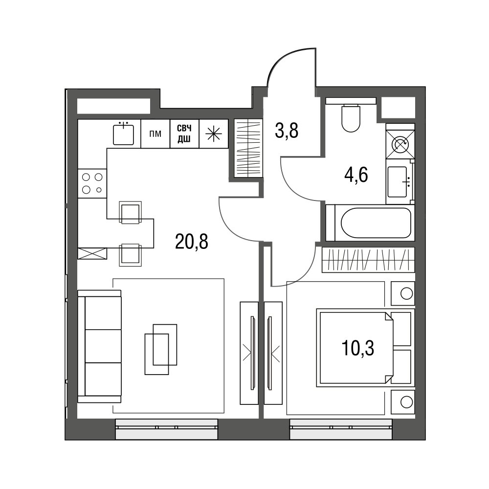 2-комнатная квартира без отделки, 40.7 м2, 2 этаж, сдача 1 квартал 2024 г., ЖК Сиреневый Парк, корпус 32 - объявление 2152285 - фото №1